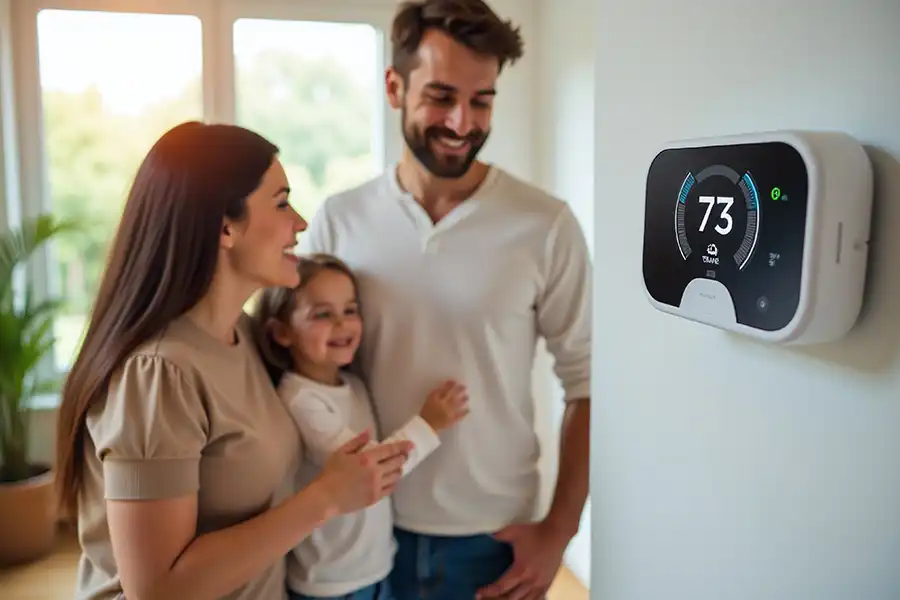 Ruby Electric, Inc.—A family uses a smart thermostat to save energy in their Springfield, IL home.
