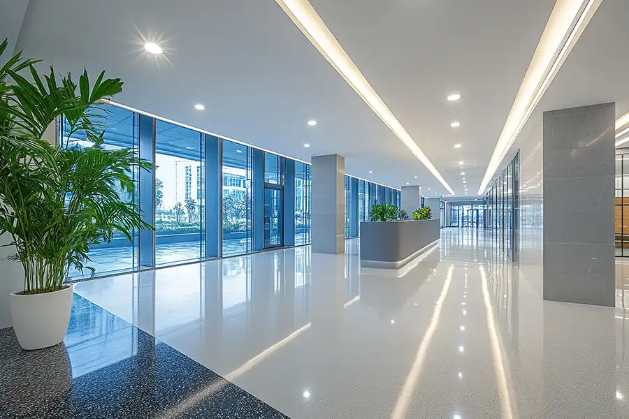 Ruby Electric, Inc.—Energy-efficient LED lighting in a modern office building in Springfield, IL.