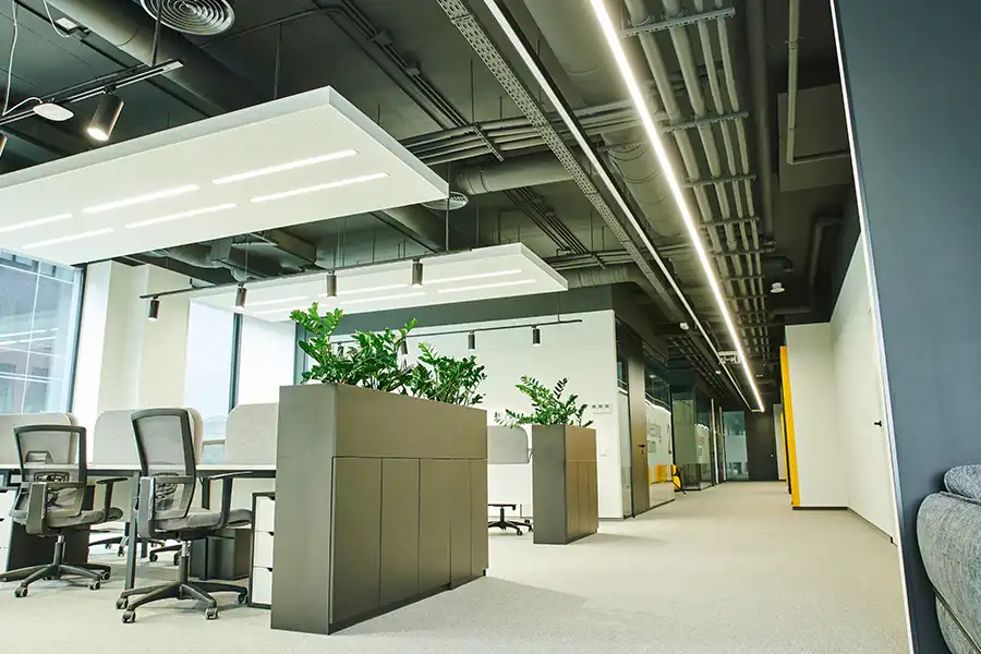 Ruby Electric, Inc.—Specious open office space with LED lighting in Springfield, IL.