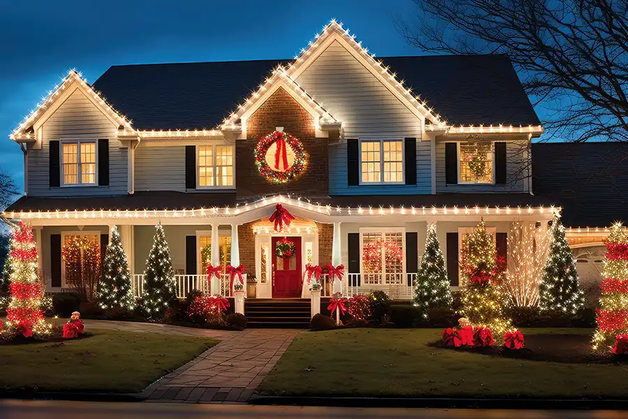 Ruby Electric, Inc.—A home in Springfield, IL decorated with outdoor Christmas lights.